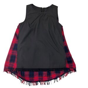 Doe and Rae Red Flannel and Black Sleeveless blouse Size Small *DAMAGE*